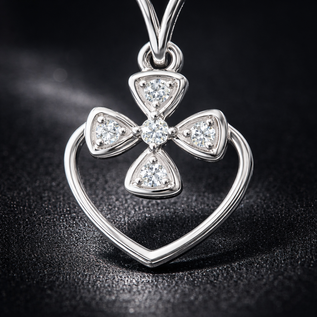 Floral Heart AD Diamond Pendant in 925 Sterling Silver