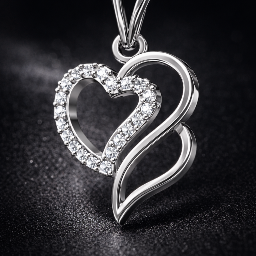 Elegant Double Heart Curve AD Diamond Pendant in 925 Sterling Silver