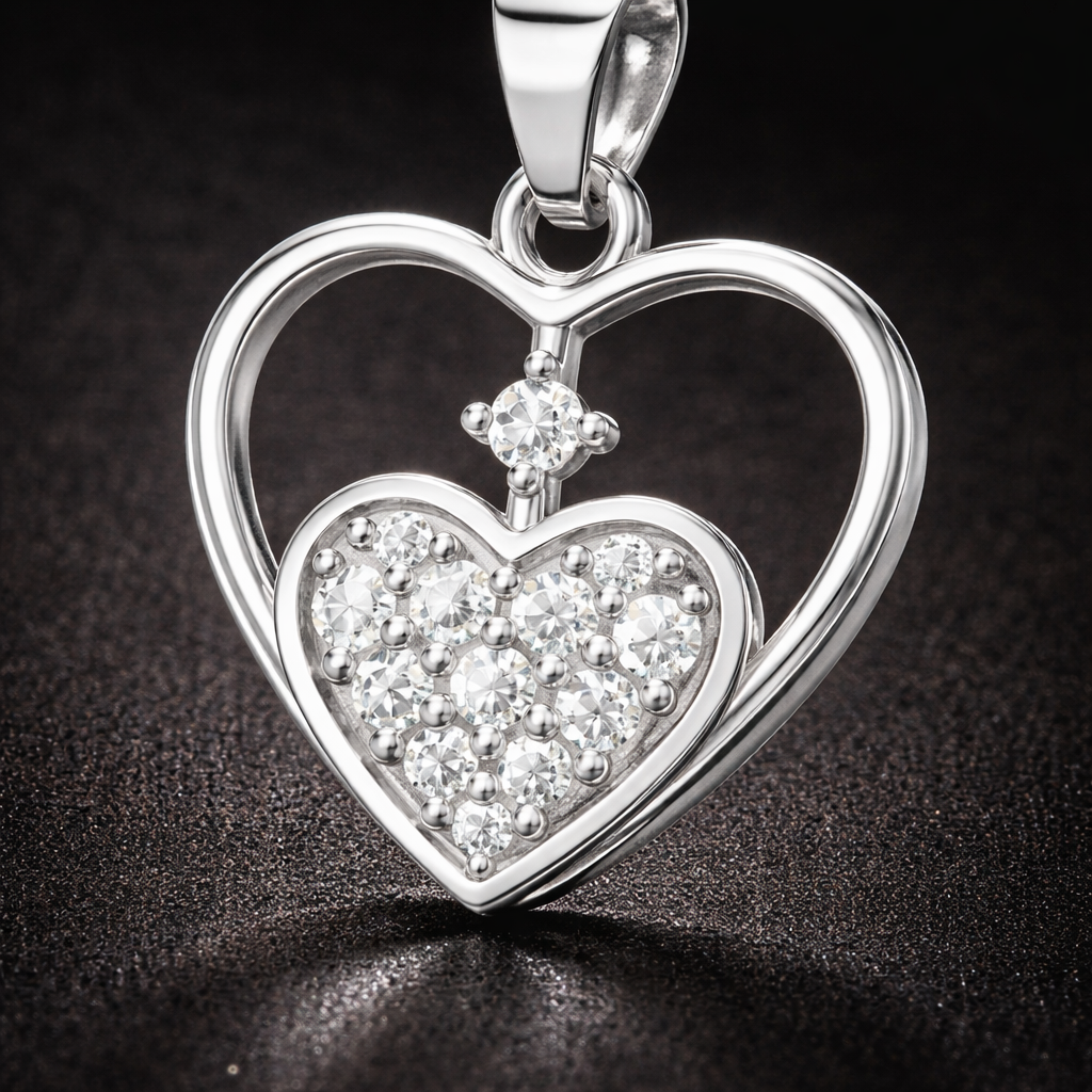 Heart-in-Heart AD Diamond Pendant in 925 Sterling Silver