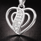 Double Heart AD Diamond Pendant in 925 Sterling Silver