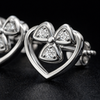 Heart Clover Cluster AD Diamond Stud Earrings in 925 Sterling Silver