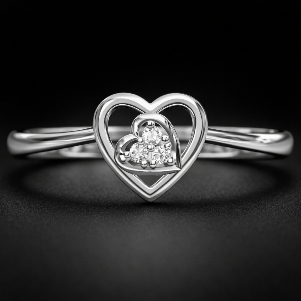 Layered Heart Cluster AD Diamond Ring in 925 Sterling Silver