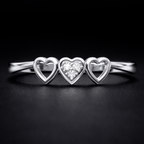 Triple Heart AD Diamond Ring in 925 Sterling Silver