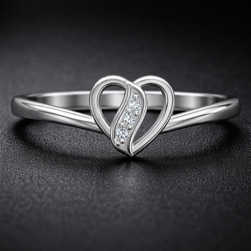 Elegant Double Heart AD Diamond Ring in 925 Sterling Silver
