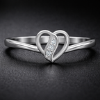 Elegant Double Heart AD Diamond Ring in 925 Sterling Silver