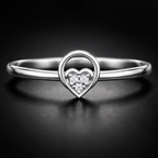 Minimal Heart Circle AD Diamond Ring in 925 Sterling Silver