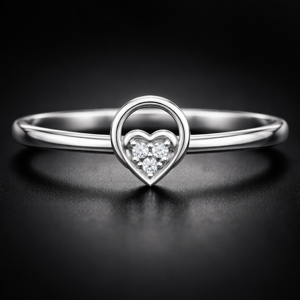 Minimal Heart Circle AD Diamond Ring in 925 Sterling Silver