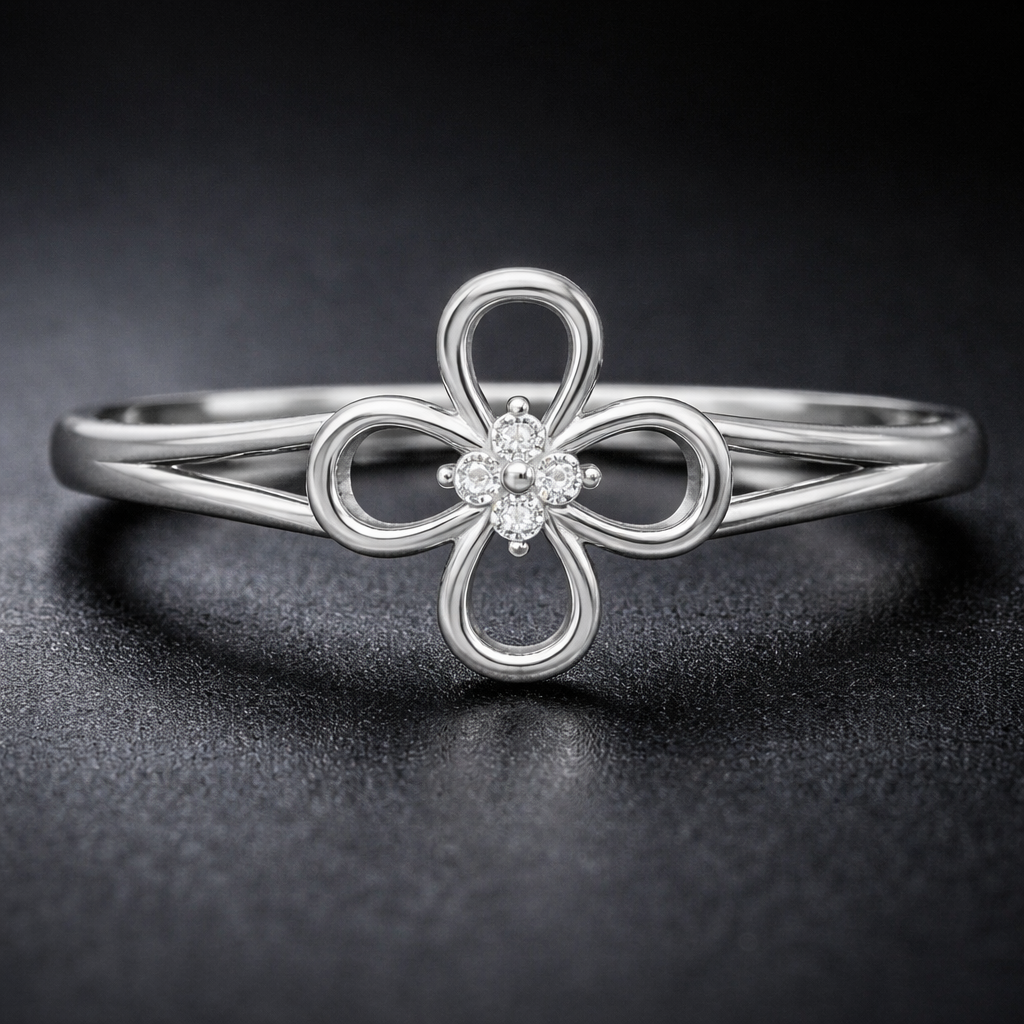 Elegant Floral AD Diamond Ring in 925 Sterling Silver