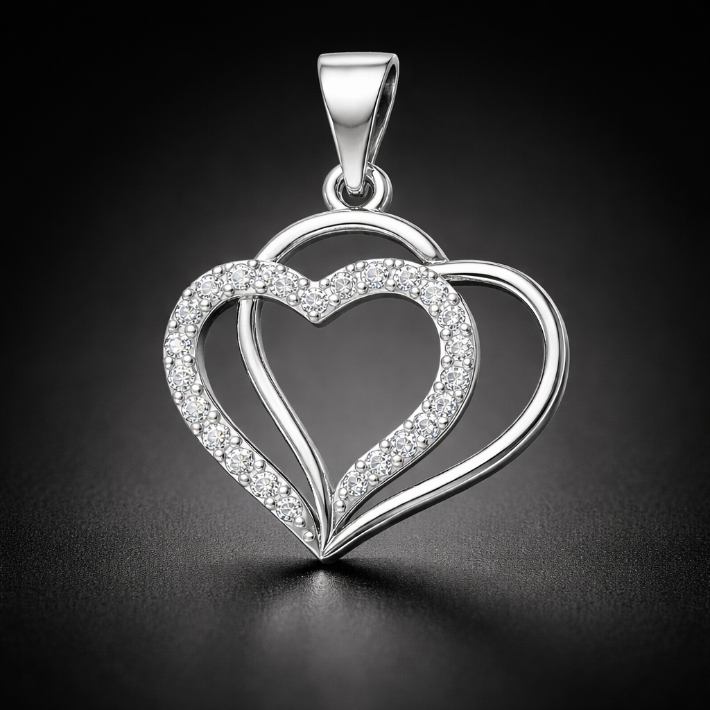 Double Layer Heart AD Diamond Pendant in 925 Sterling Silver