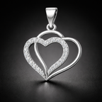 Double Layer Heart AD Diamond Pendant in 925 Sterling Silver