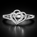 Double Heart AD Diamond Ring in 925 Sterling Silver