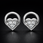 Circle Heart Cluster AD Diamond Stud Earrings in 925 Sterling Silver