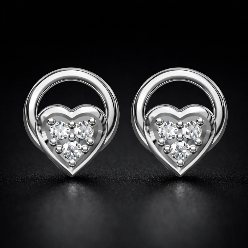 Circle Heart Cluster AD Diamond Stud Earrings in 925 Sterling Silver