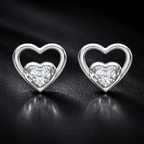 Double Heart Cluster AD Diamond Stud Earrings in 925 Sterling Silver