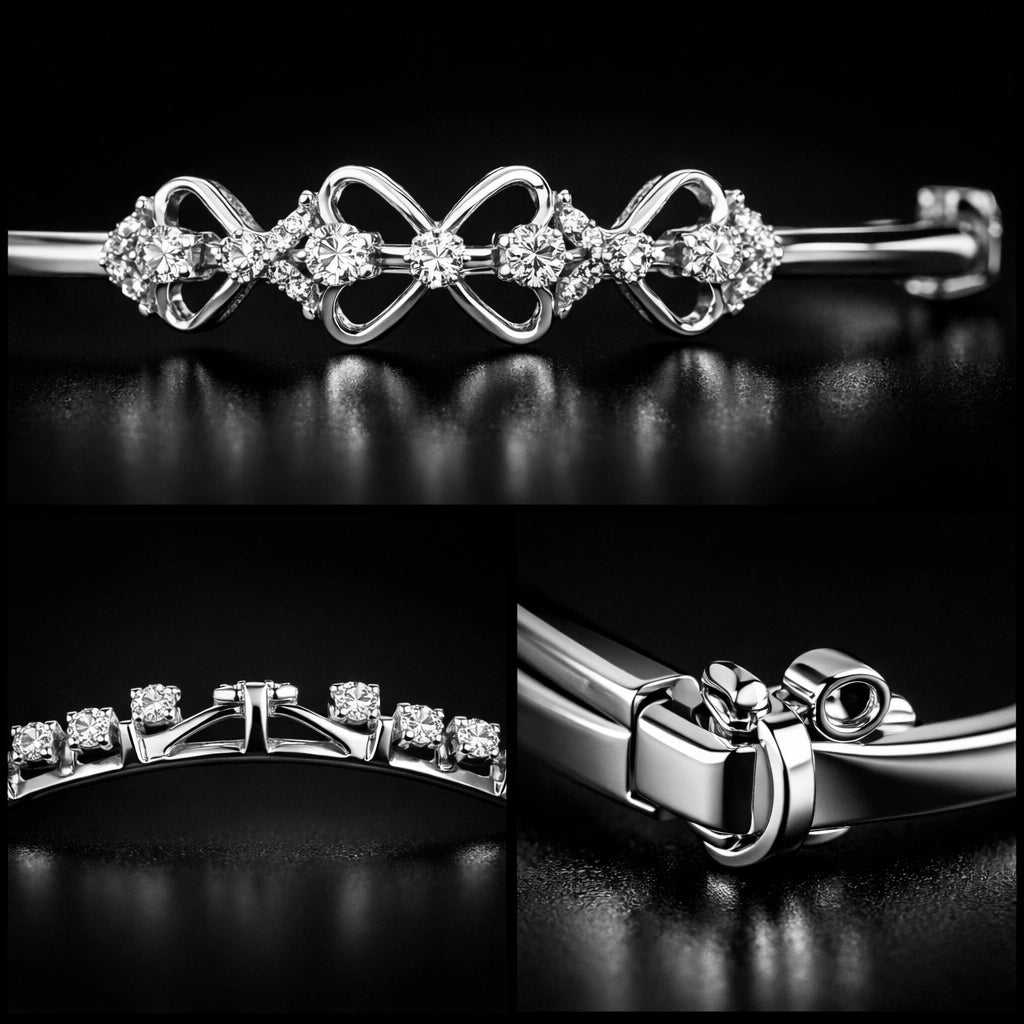 925 Sterling Silver Diamond Bow Design Bangle Bracelet for Women – Elegant Minimal Style