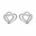 Double Layer Sparkle Heart AD Diamond Stud Earrings in 925 Sterling Silver