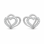 Double Layer Sparkle Heart AD Diamond Stud Earrings in 925 Sterling Silver