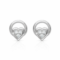 Circle Heart Cluster AD Diamond Stud Earrings in 925 Sterling Silver