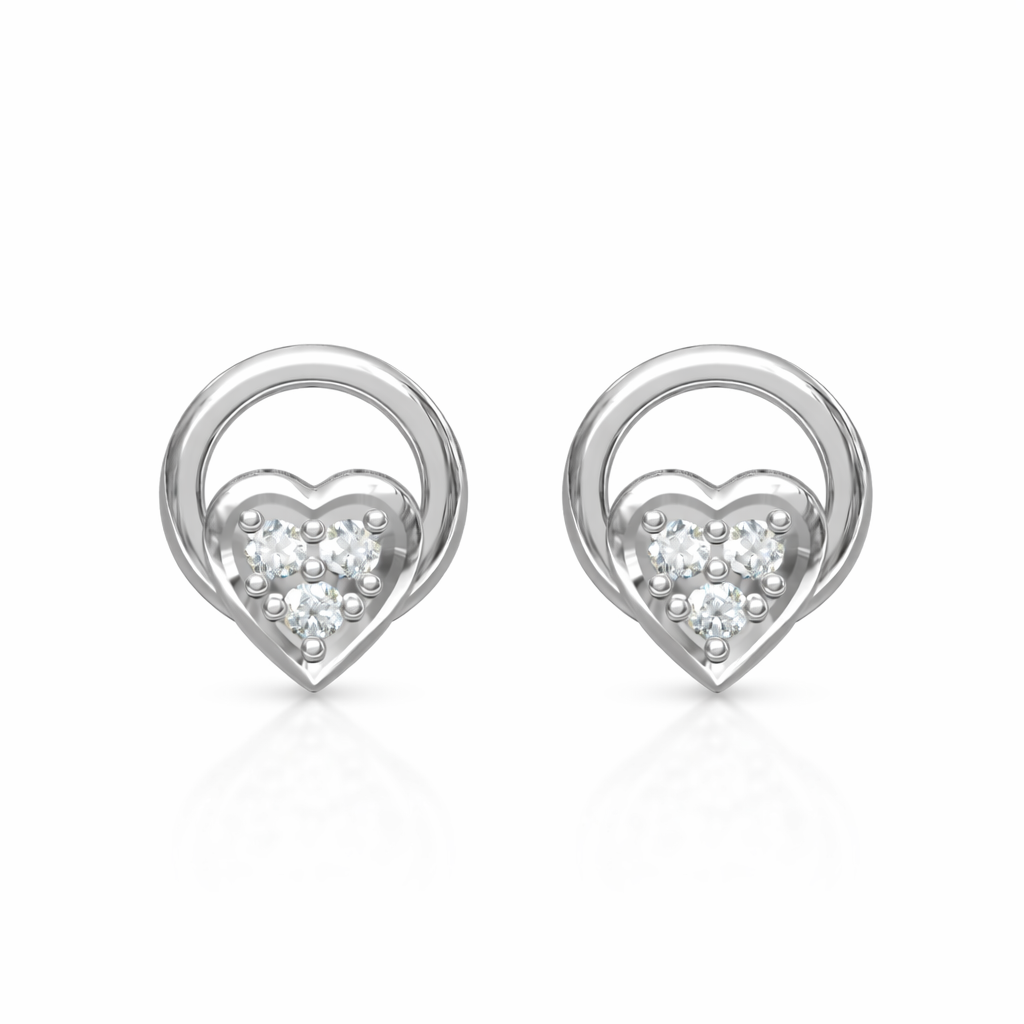 Circle Heart Cluster AD Diamond Stud Earrings in 925 Sterling Silver