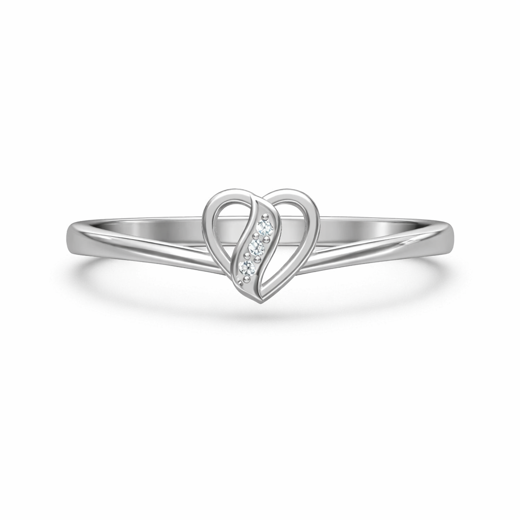 Elegant Double Heart AD Diamond Ring in 925 Sterling Silver