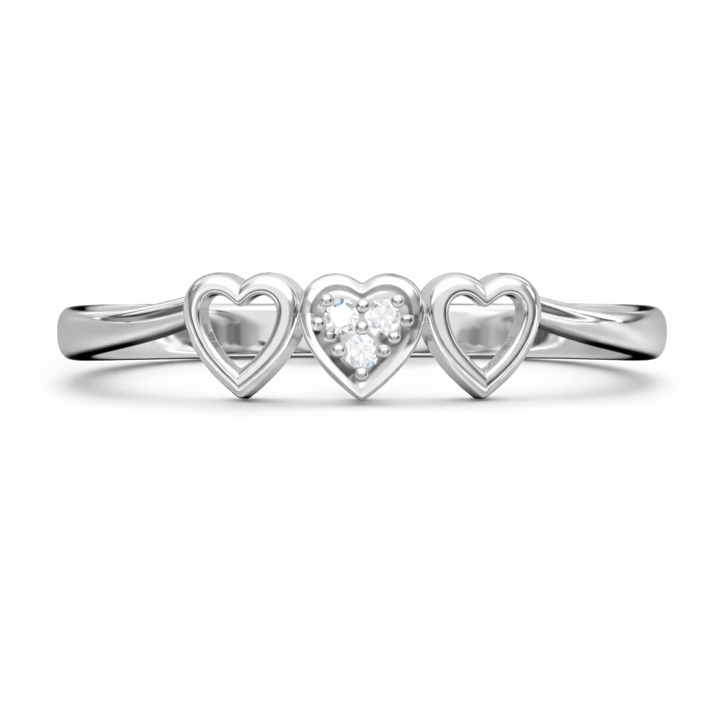 Triple Heart AD Diamond Ring in 925 Sterling Silver