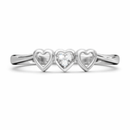 Triple Heart AD Diamond Ring in 925 Sterling Silver
