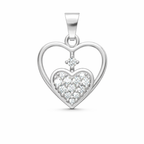 Heart-in-Heart AD Diamond Pendant in 925 Sterling Silver
