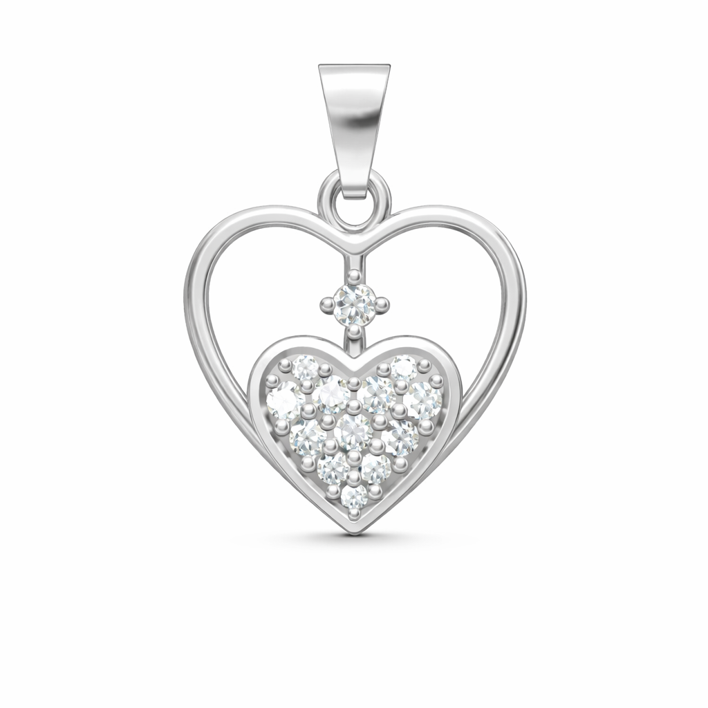 Heart-in-Heart AD Diamond Pendant in 925 Sterling Silver