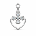 Floral Heart AD Diamond Pendant in 925 Sterling Silver