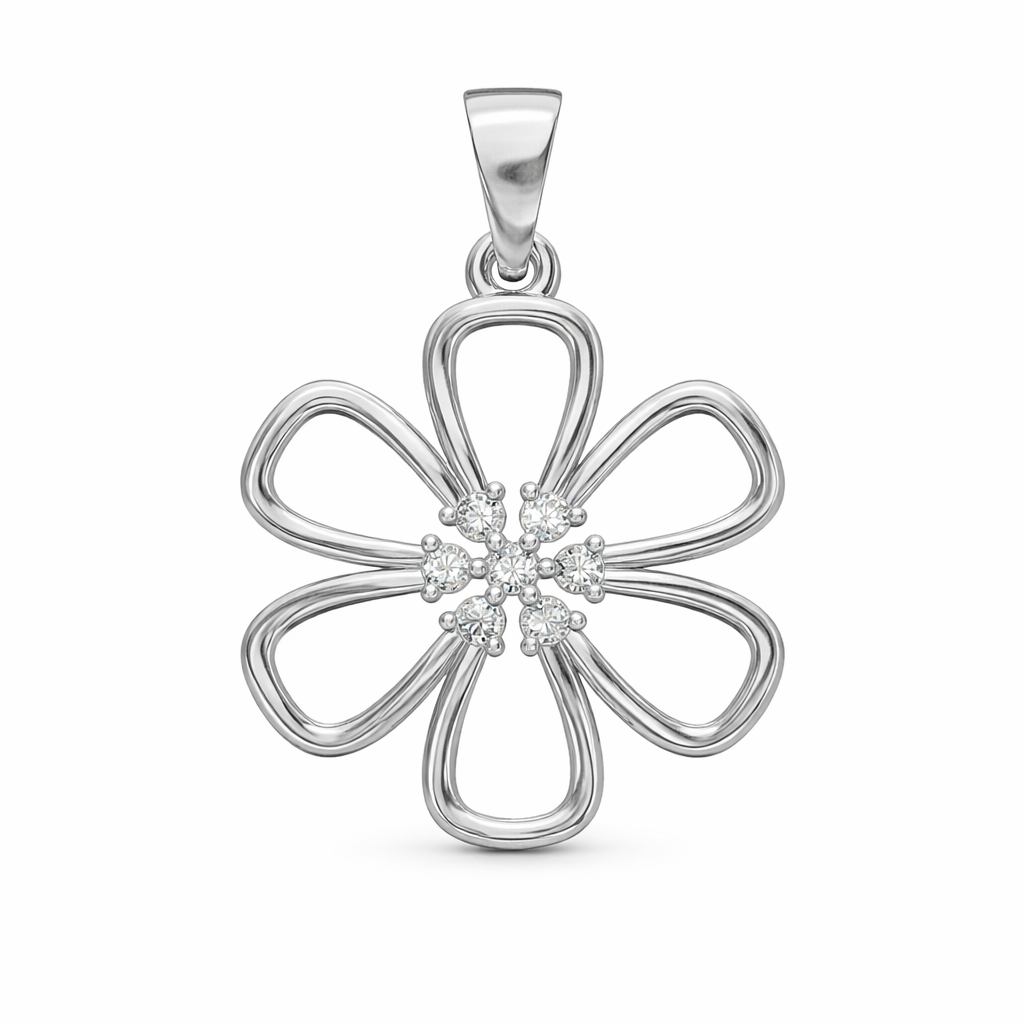 Floral AD Diamond Pendant in 925 Sterling Silver | 925 Sterling Silver