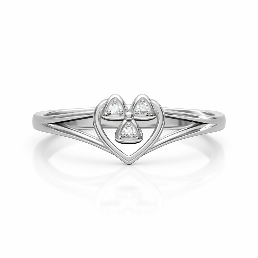 Heart Petal Cluster AD Diamond Ring in 925 Sterling Silver