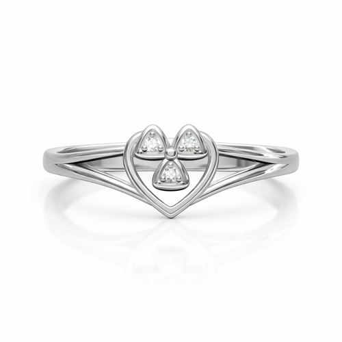 Heart Petal Cluster AD Diamond Ring in 925 Sterling Silver
