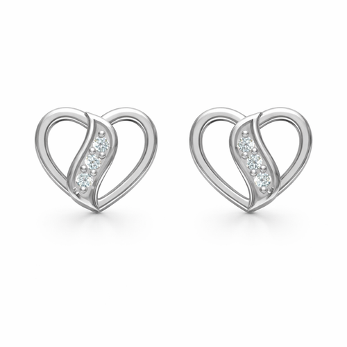 Wave Heart AD Diamond Stud Earrings in 925 Sterling Silver