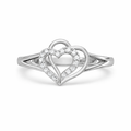 Double Heart AD Diamond Ring in 925 Sterling Silver