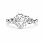Double Heart AD Diamond Ring in 925 Sterling Silver