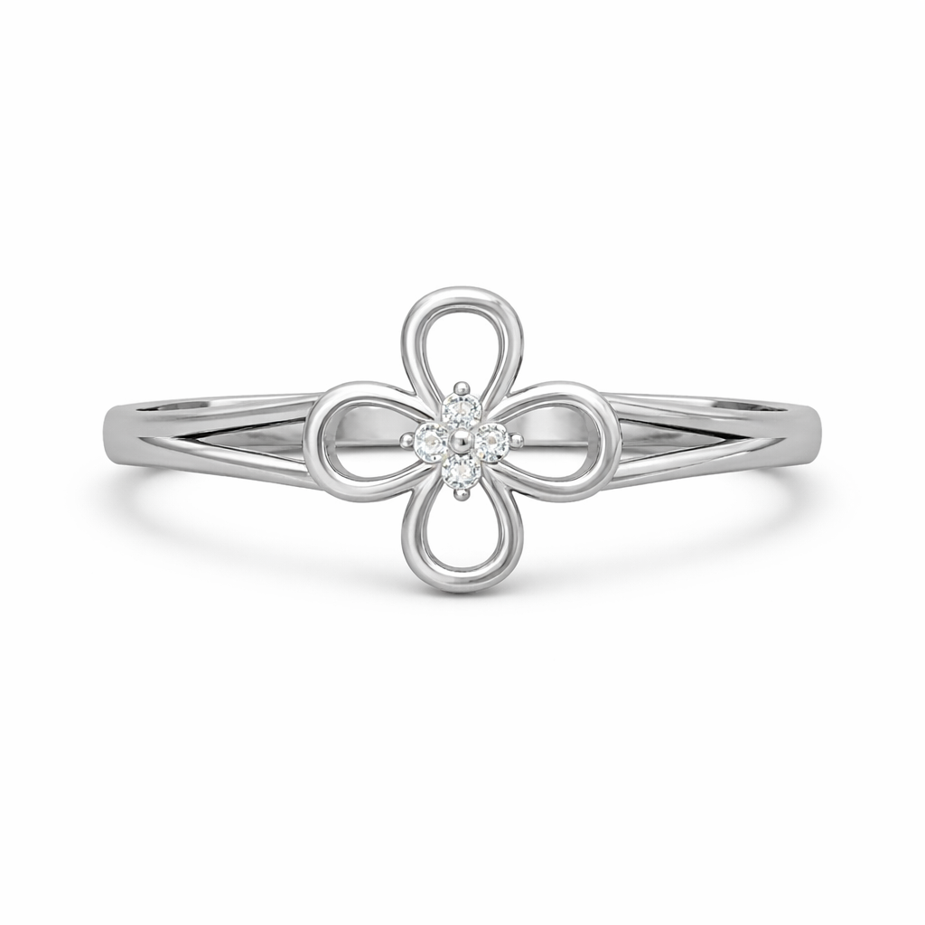 Elegant Floral AD Diamond Ring in 925 Sterling Silver