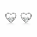 Double Heart Cluster AD Diamond Stud Earrings in 925 Sterling Silver