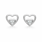 Double Heart Cluster AD Diamond Stud Earrings in 925 Sterling Silver