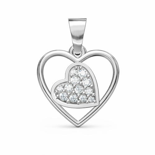 Double Heart AD Diamond Pendant in 925 Sterling Silver