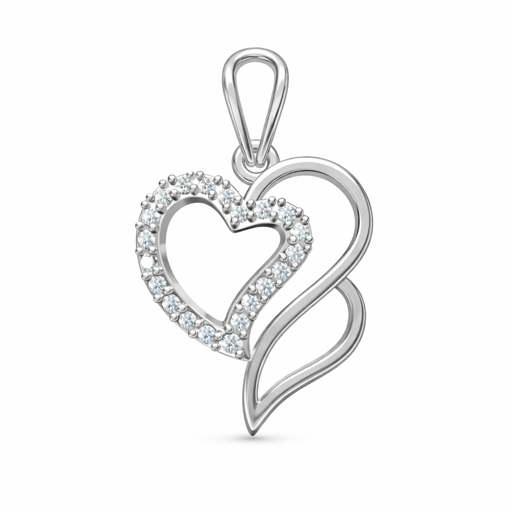Elegant Double Heart Curve AD Diamond Pendant in 925 Sterling Silver