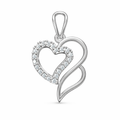 Elegant Double Heart Curve AD Diamond Pendant in 925 Sterling Silver