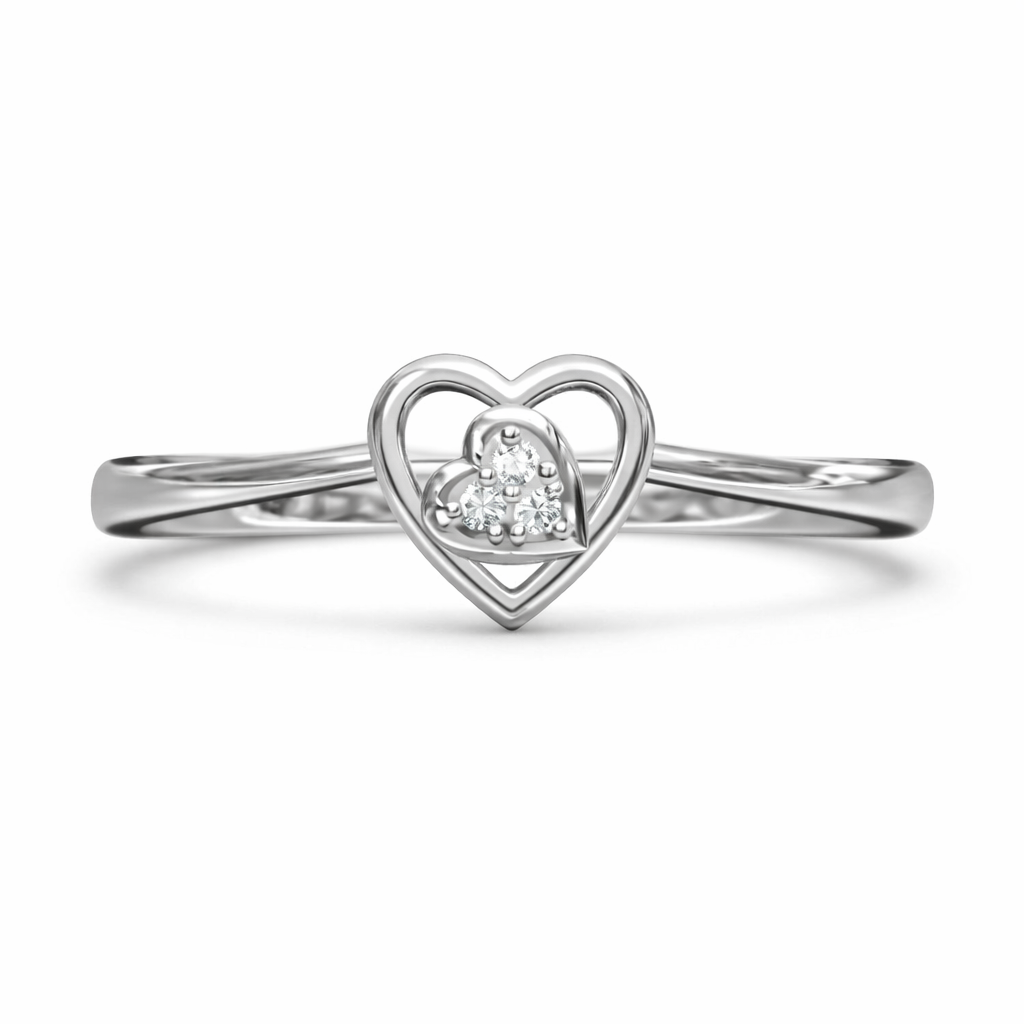 Layered Heart Cluster AD Diamond Ring in 925 Sterling Silver