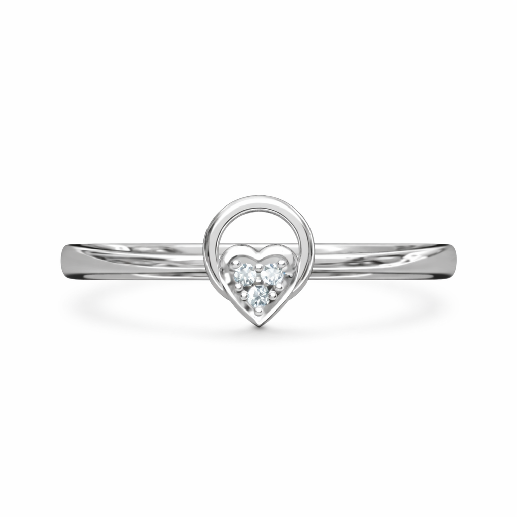 Minimal Heart Circle AD Diamond Ring in 925 Sterling Silver