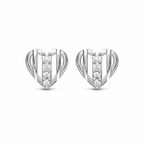 Striped Heart AD Diamond Stud Earrings in 925 Sterling Silver