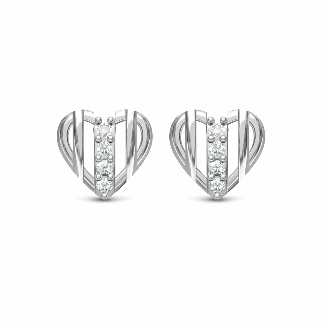 Striped Heart AD Diamond Stud Earrings in 925 Sterling Silver