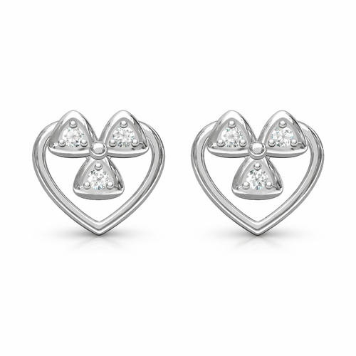 Heart Clover Cluster AD Diamond Stud Earrings in 925 Sterling Silver