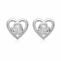 Layered Tilt Heart Cluster AD Diamond Stud Earrings in 925 Sterling Silver