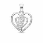 Double Heart AD Diamond Pendant in 925 Sterling Silver