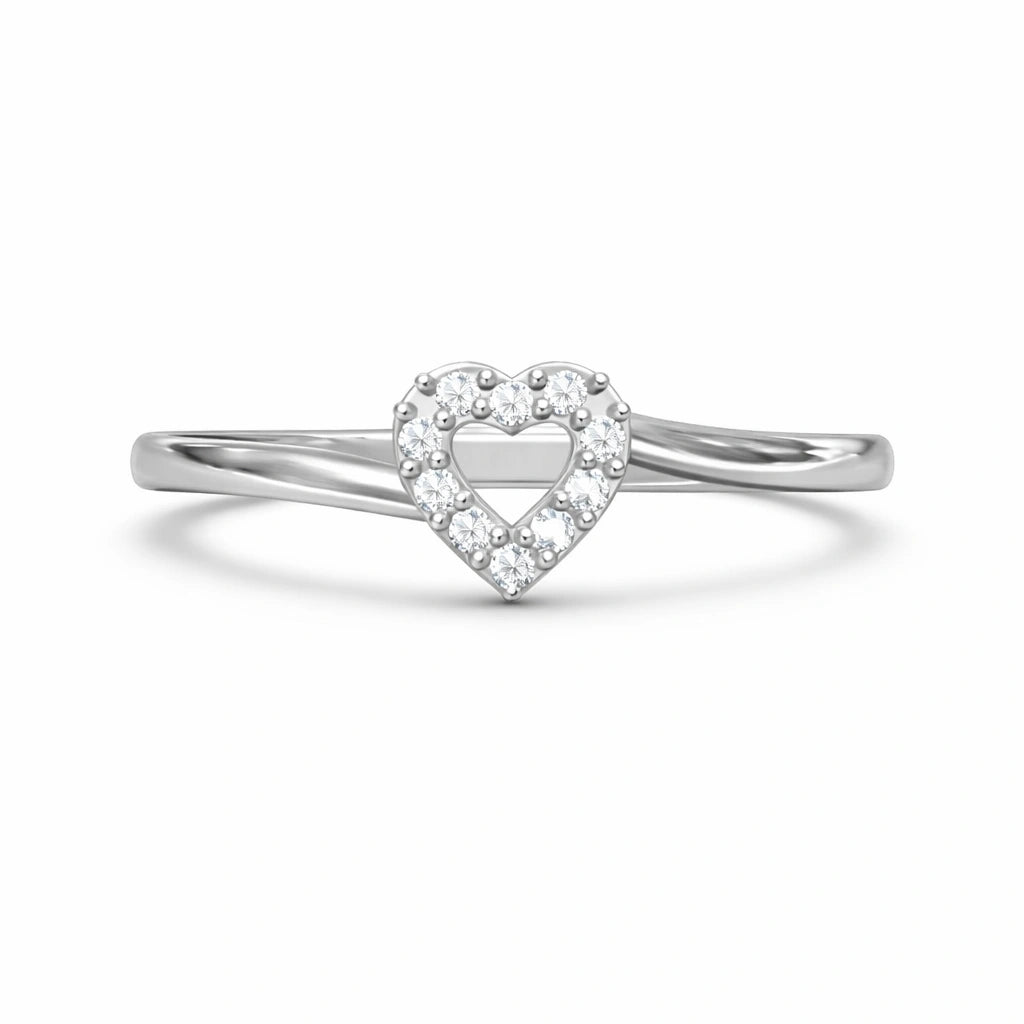 925 Sterling Silver Heart-Shaped Diamond Studded Ring for Women – Elegant Open Heart Design