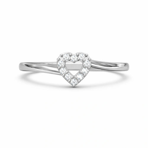 925 Sterling Silver Heart-Shaped Diamond Studded Ring for Women – Elegant Open Heart Design